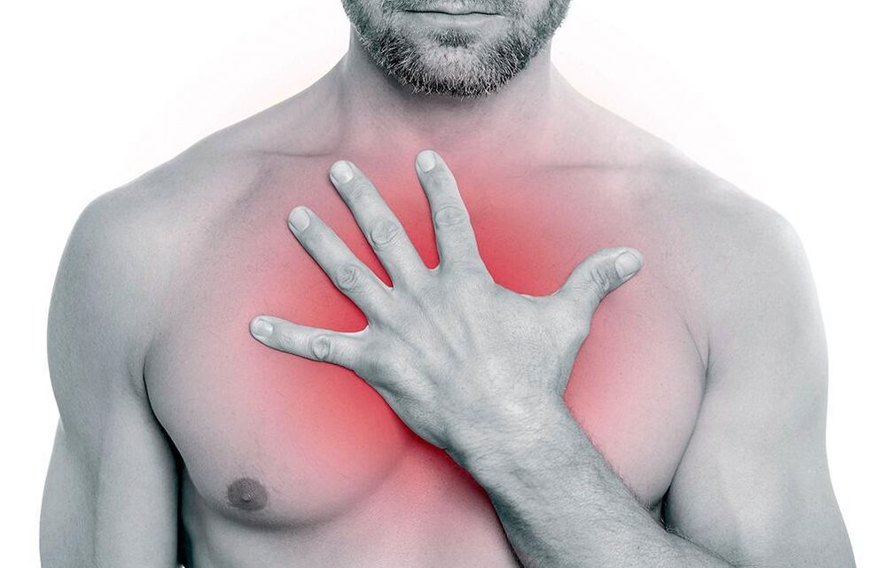 Signos característicos de osteocondrosis torácica en un hombre.